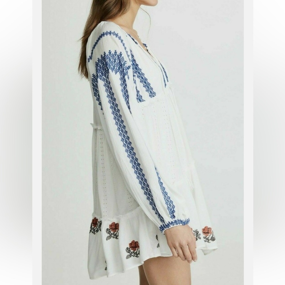 FREE PEOPLE Wild Horses Embroidered Ivory Loose Fit Mini Dress EUC - Picture 6 of 9